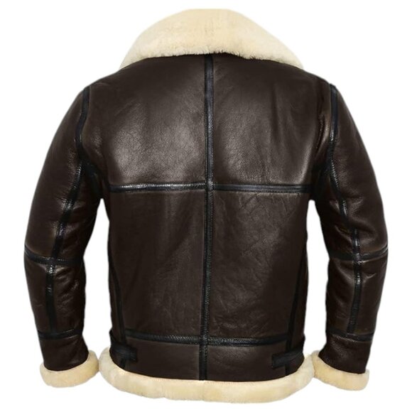 VINTAGE Style Aviator Style Mens Genuine Shearling Jacket - Brown - Picture 5 of 6